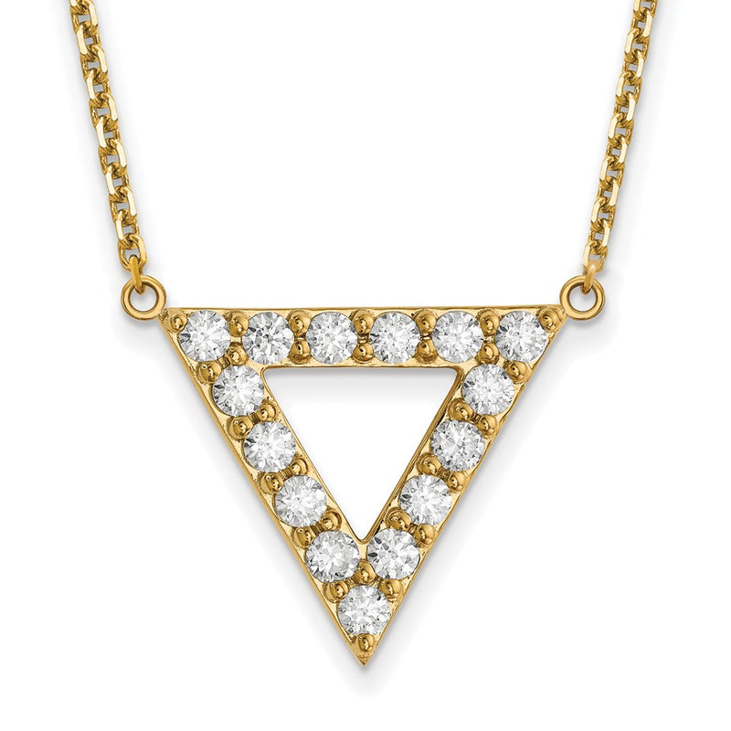 14K Yellow Gold AAA Quality Real Diamond 20mm Triangle Necklace
