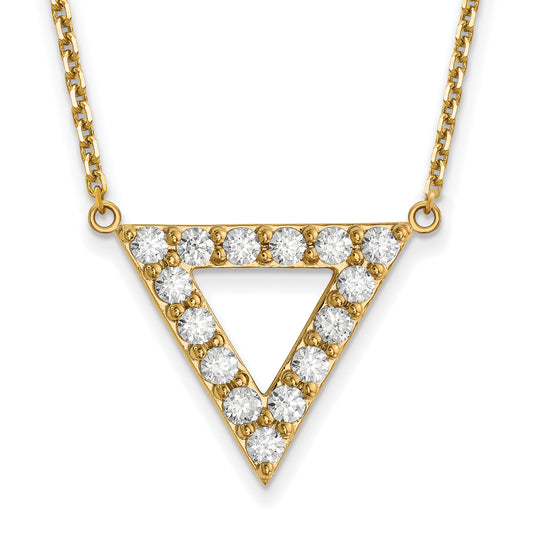 14K Yellow Gold AA Quality Real Diamond 20mm Triangle Necklace