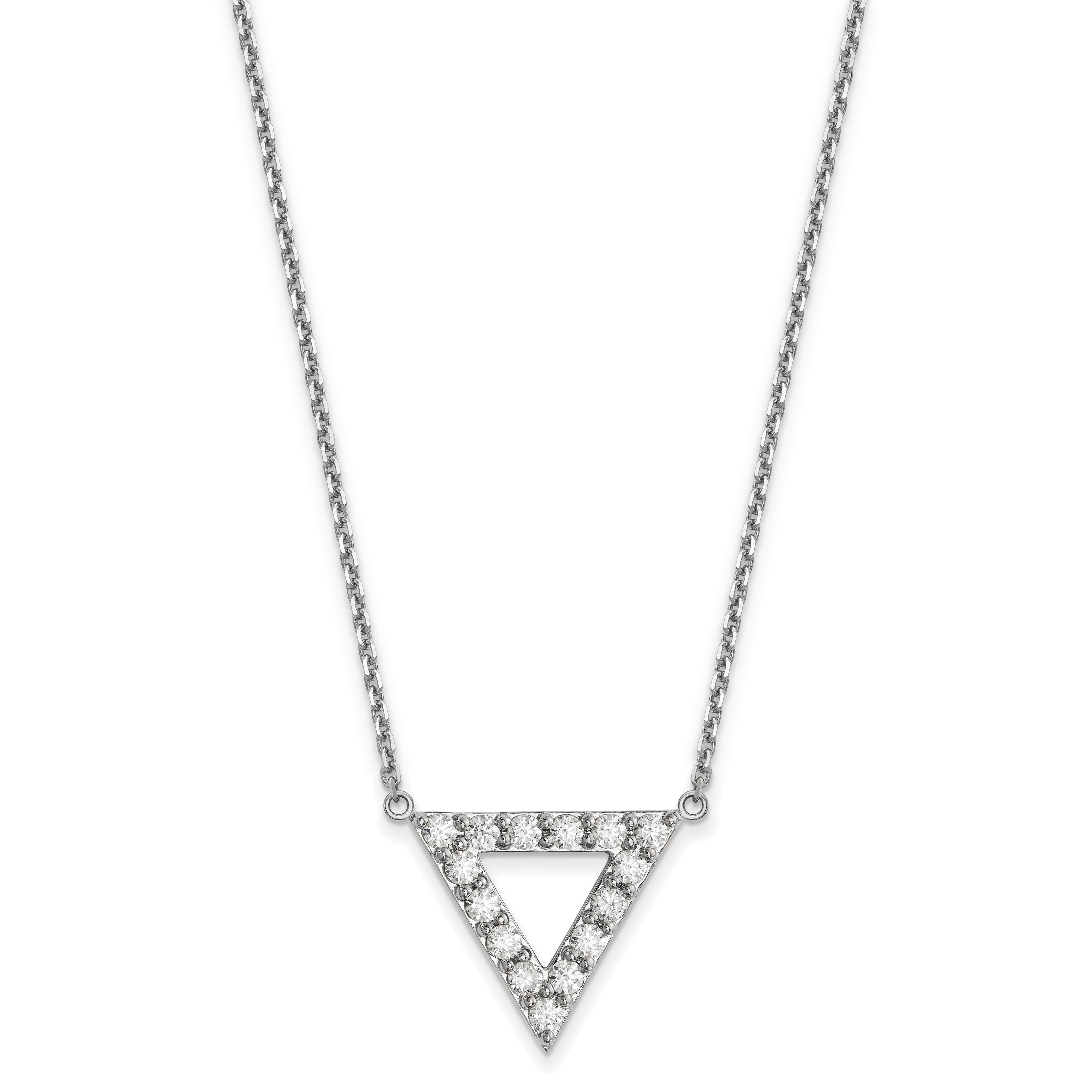 14k White Gold A Quality Real Diamond 20mm Triangle Necklace