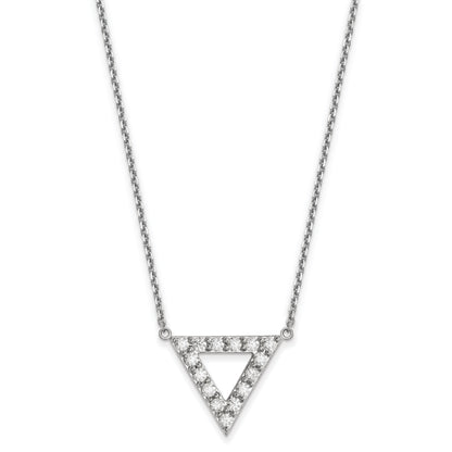 14k White Gold A Quality Real Diamond 20mm Triangle Necklace