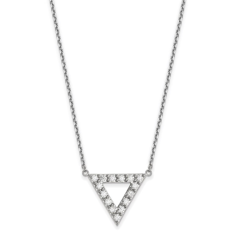 14k White Gold AA Quality Real Diamond 20mm Triangle Necklace