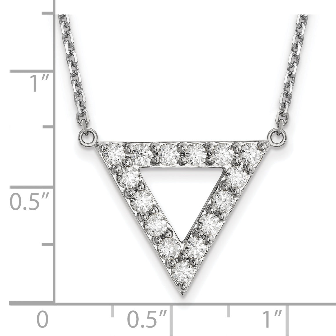 14k White Gold A Quality Real Diamond 20mm Triangle Necklace