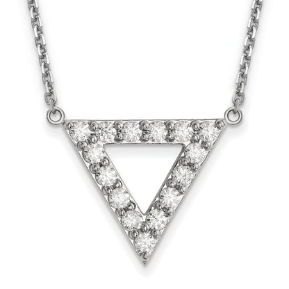 14k White Gold AA Quality Real Diamond 20mm Triangle Necklace
