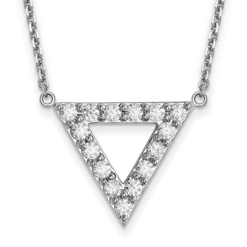14k White Gold A Quality Real Diamond 20mm Triangle Necklace