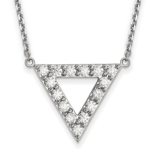 14k White Gold A Quality Real Diamond 20mm Triangle Necklace