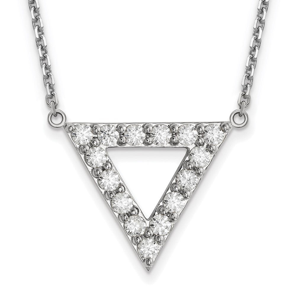 14k White Gold AA Quality Real Diamond 20mm Triangle Necklace