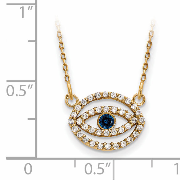 14ky Small Necklace Diamond and Sapphire Gold Halo Evil Eye