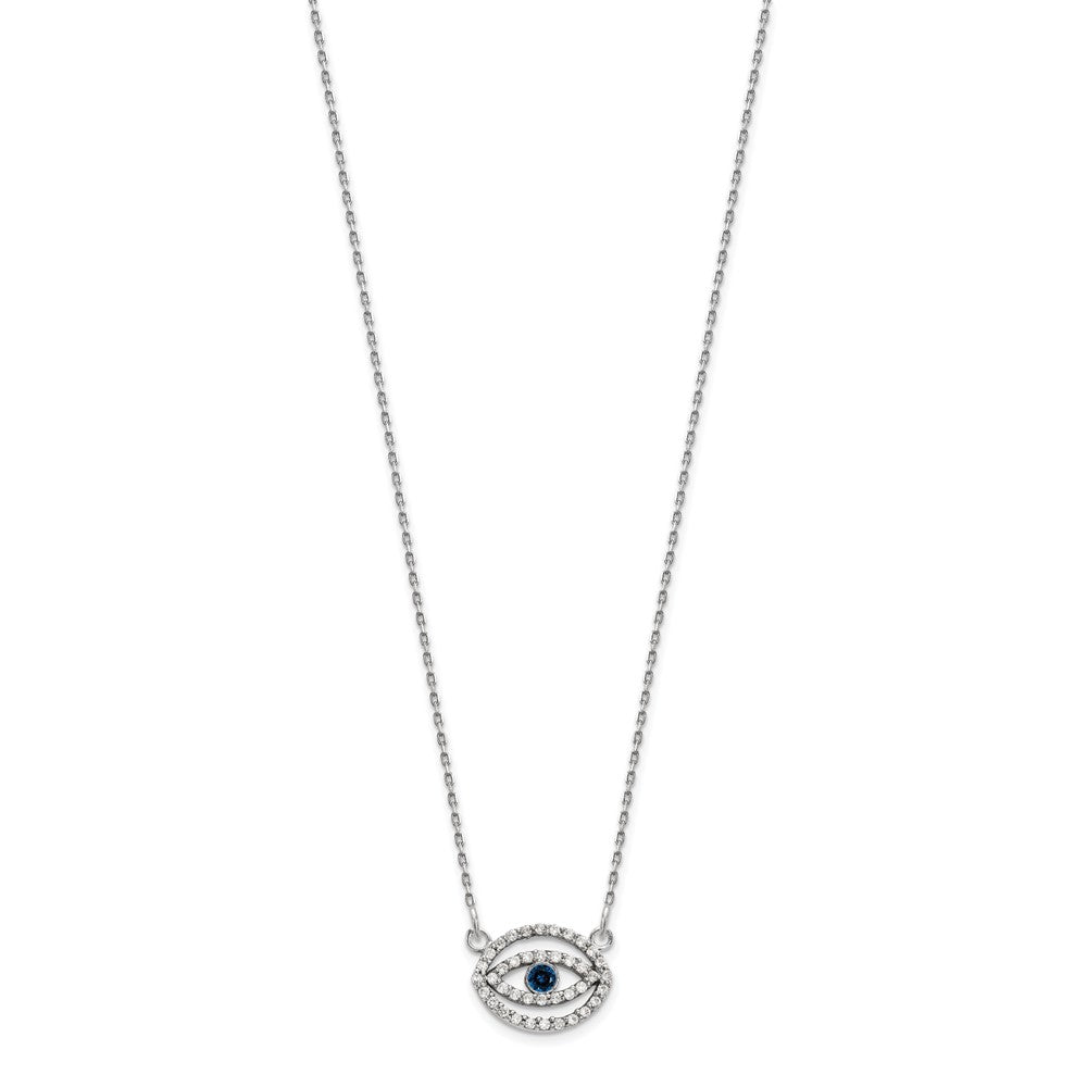14k White Gold Small Diamond and Sapphire Halo Evil Eye Necklace