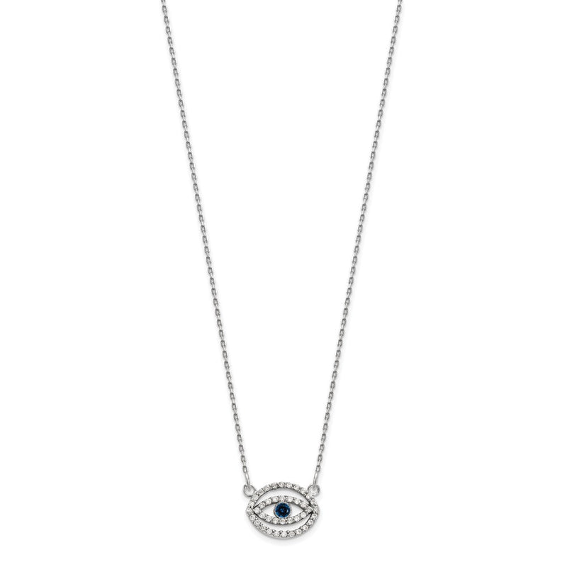 14k White Gold Small Diamond and Sapphire Halo Evil Eye Necklace