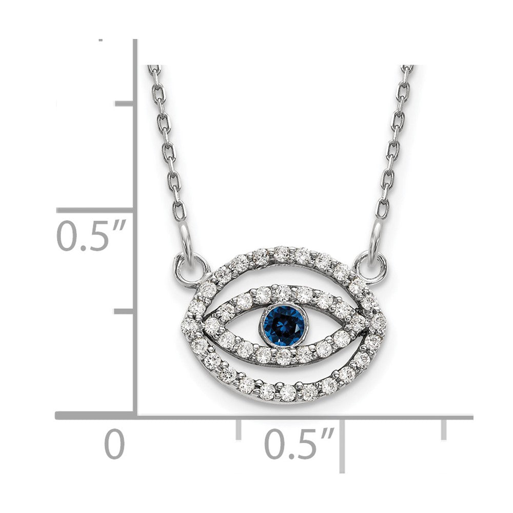 14k White Gold Small Diamond and Sapphire Halo Evil Eye Necklace