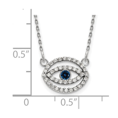 14k White Gold Small Diamond and Sapphire Halo Evil Eye Necklace