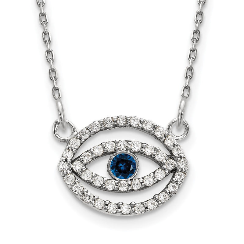 14k White Gold Small Necklace Diamond and Sapphire Gold Halo Evil Eye