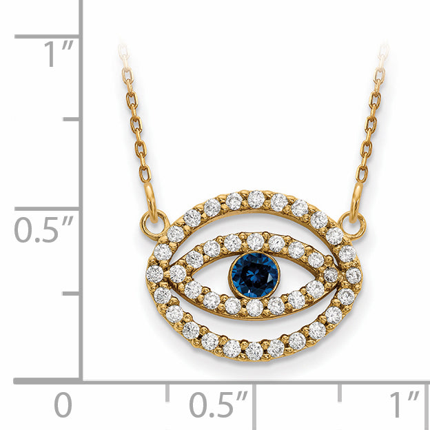 14ky Medium Necklace Diamond and Sapphire Gold Halo Evil Eye