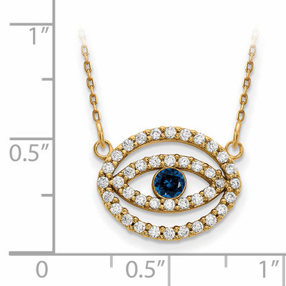 14ky Medium Necklace Diamond and Sapphire Gold Halo Evil Eye