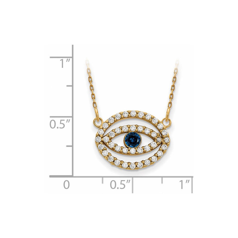 14K Yellow Gold Medium Real Diamond and Sapphire Halo Evil Eye Necklace