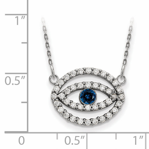 14k White Gold Medium Necklace Diamond and Sapphire Gold Halo Evil Eye