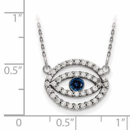 14k White Gold Medium Necklace Diamond and Sapphire Gold Halo Evil Eye