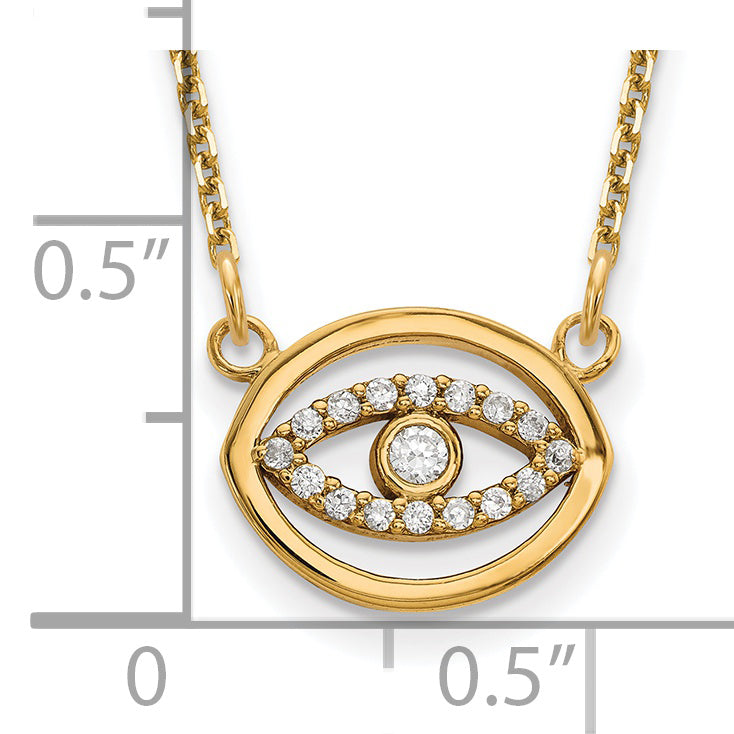 14K Yellow Gold Small Necklace Real Diamond Gold Halo Evil Eye