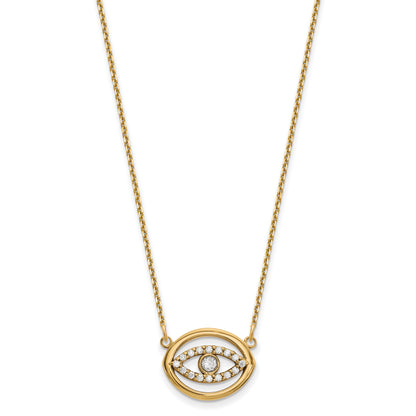 14K Yellow Gold Medium Necklace Real Diamond Gold Halo Evil Eye