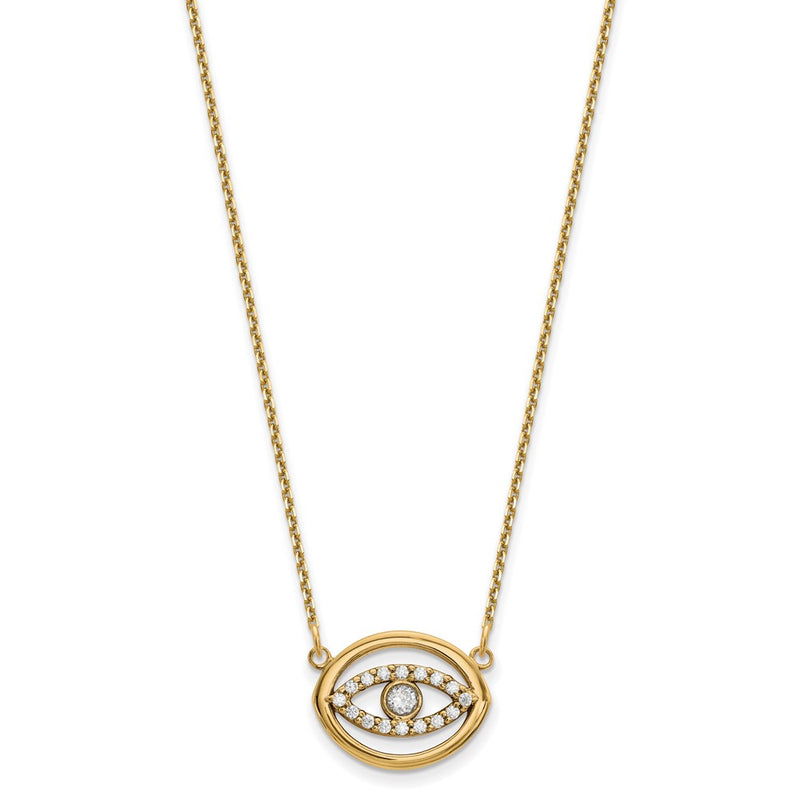 14K Yellow Gold Medium Necklace Real Diamond Gold Halo Evil Eye