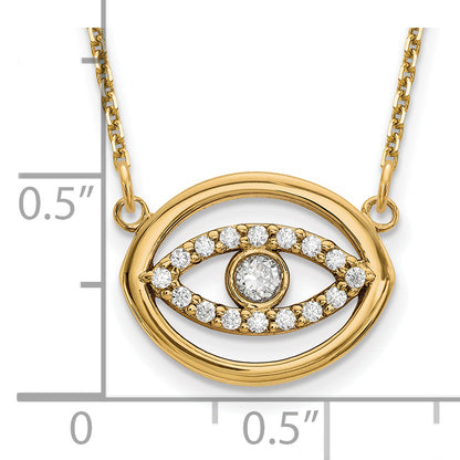 14K Yellow Gold Medium Necklace Real Diamond Gold Halo Evil Eye
