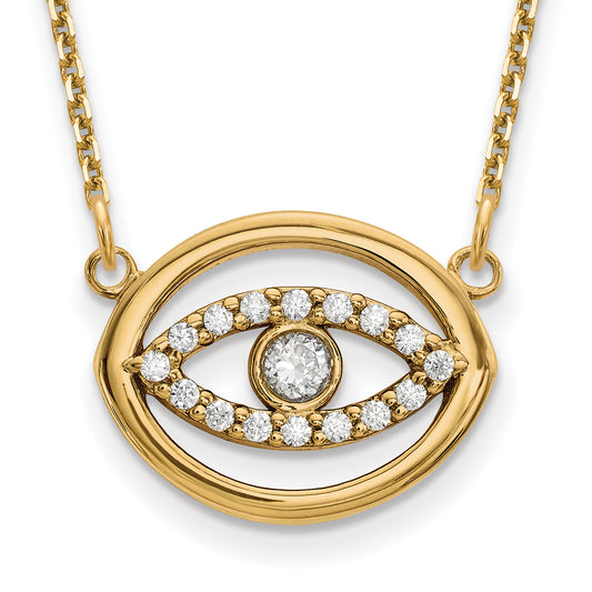 14K Yellow Gold Medium Necklace Real Diamond Gold Halo Evil Eye