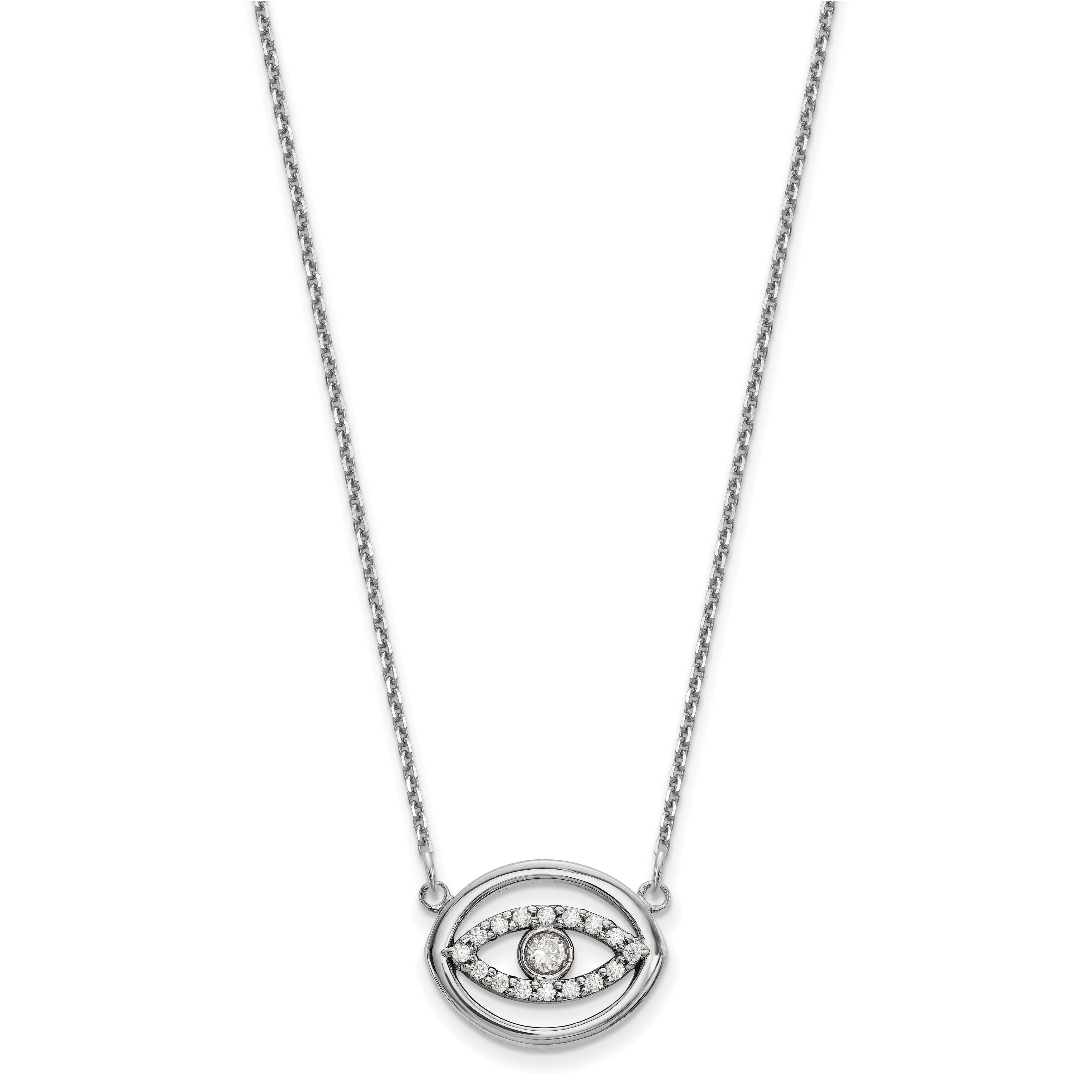 14k White Gold Medium Necklace Real Diamond Gold Halo Evil Eye
