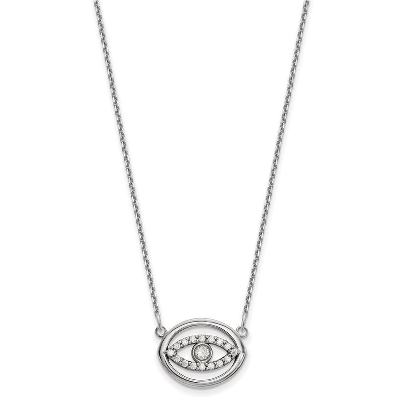 14k White Gold Medium Necklace Real Diamond Gold Halo Evil Eye