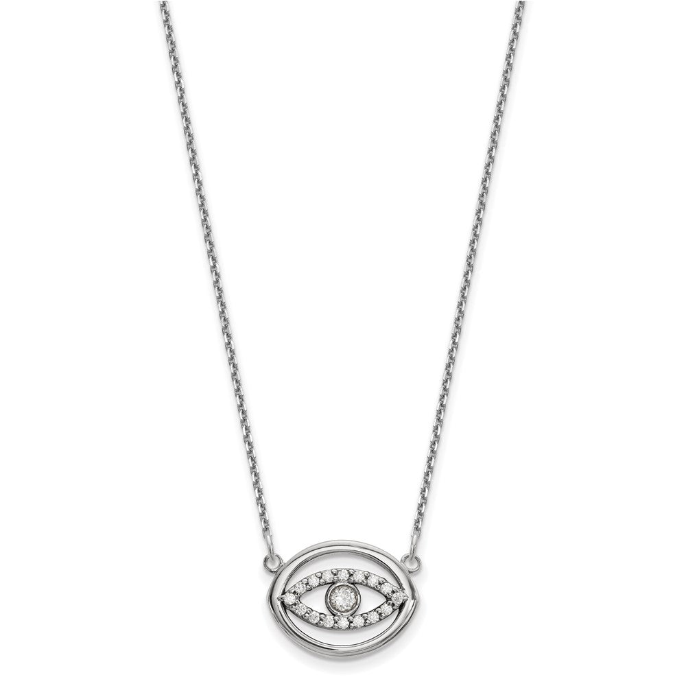 14k White Gold Medium Real Diamond Gold Halo Evil Eye Necklace