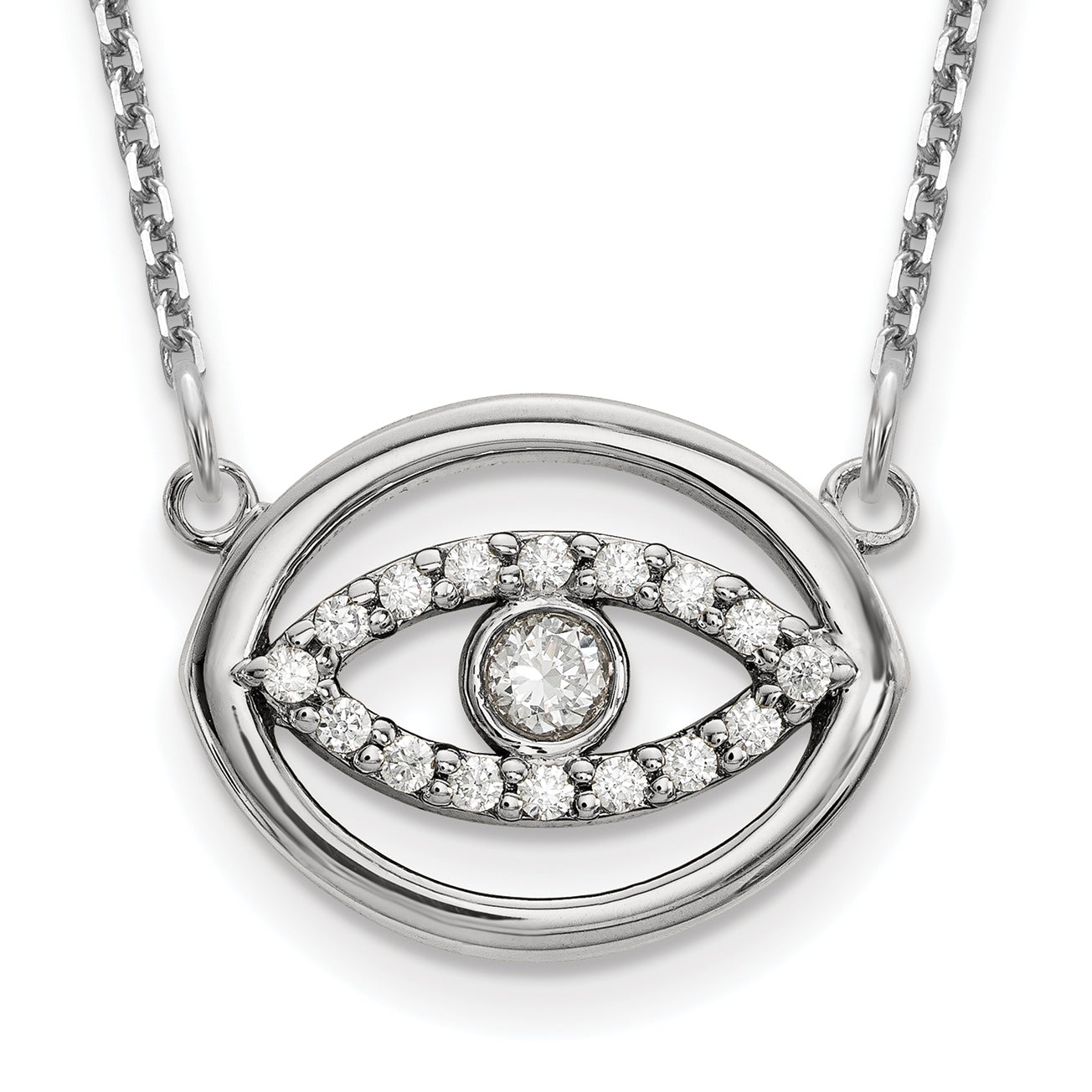 14k White Gold Medium Necklace Real Diamond Gold Halo Evil Eye