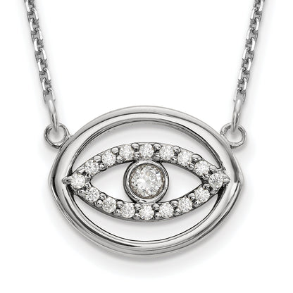 14k White Gold Medium Necklace Real Diamond Gold Halo Evil Eye
