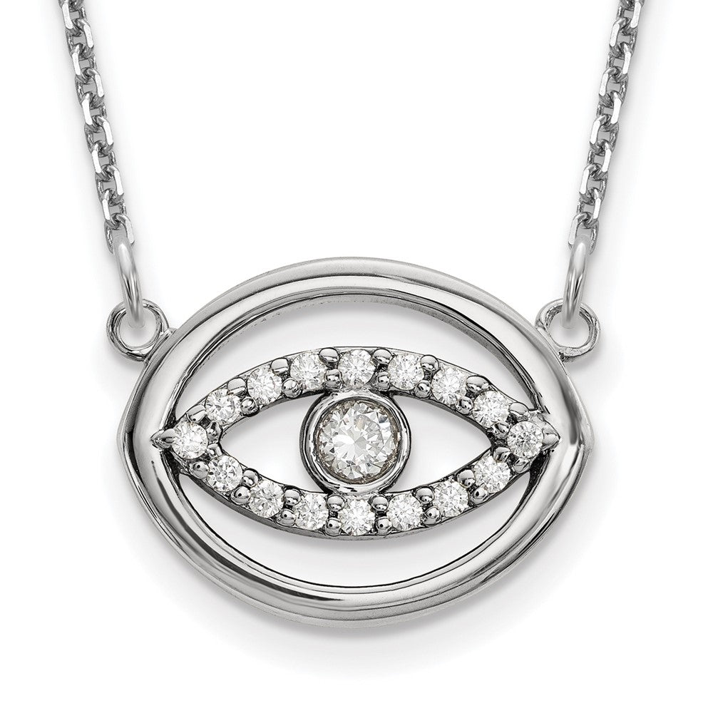 14k White Gold Medium Real Diamond Gold Halo Evil Eye Necklace