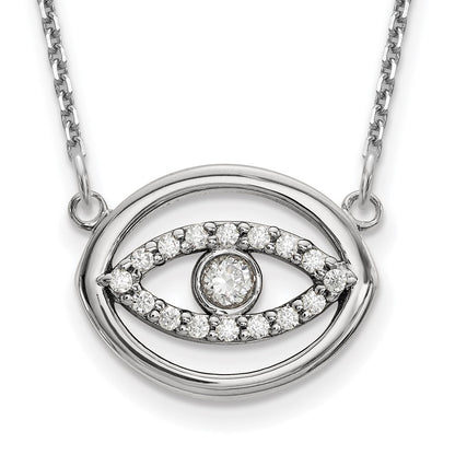 14k White Gold Medium Real Diamond Gold Halo Evil Eye Necklace