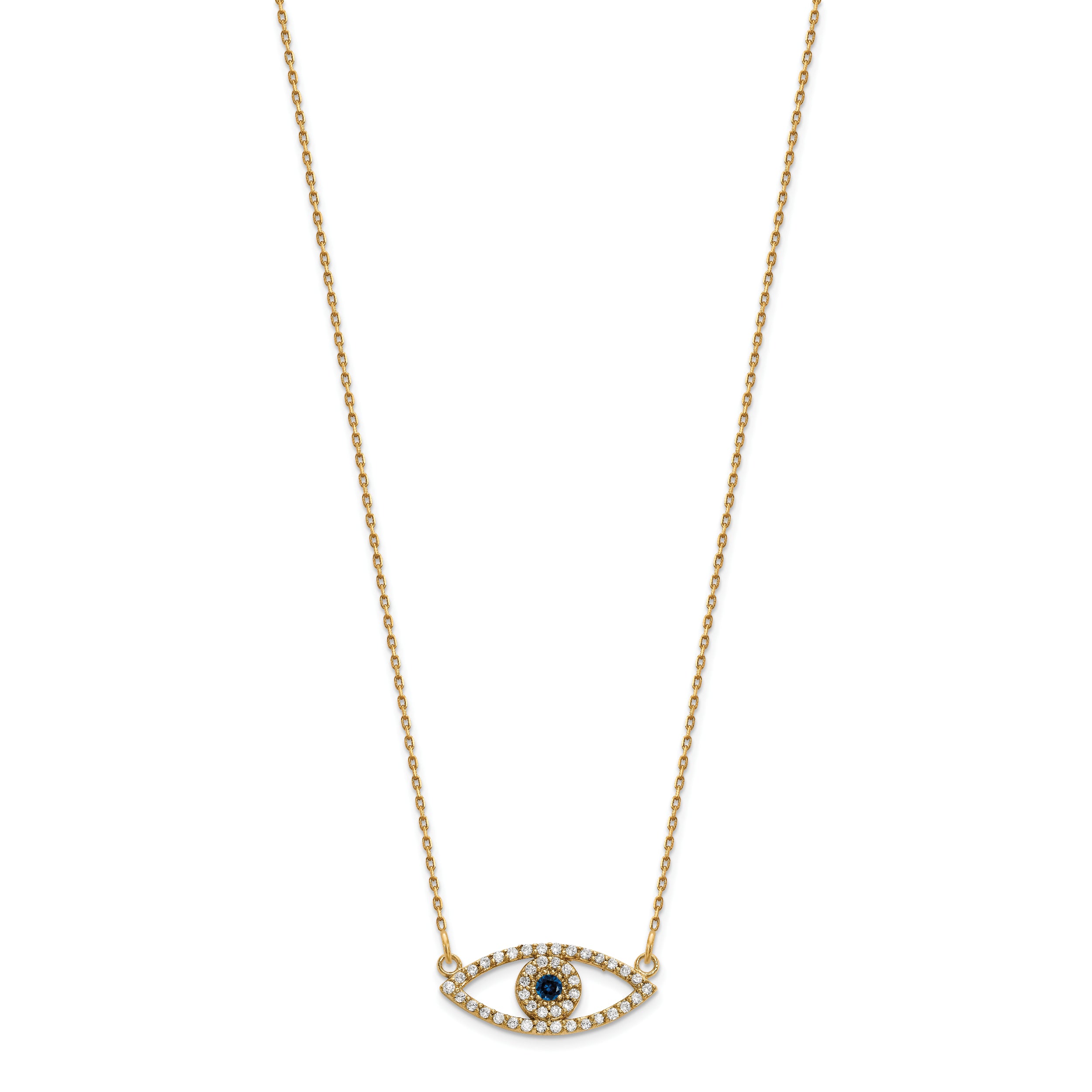 10K Yellow Gold Small Necklace Diamond And Sapphire Evil Eye