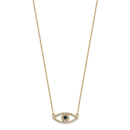 10K Yellow Gold Small Necklace Diamond And Sapphire Evil Eye