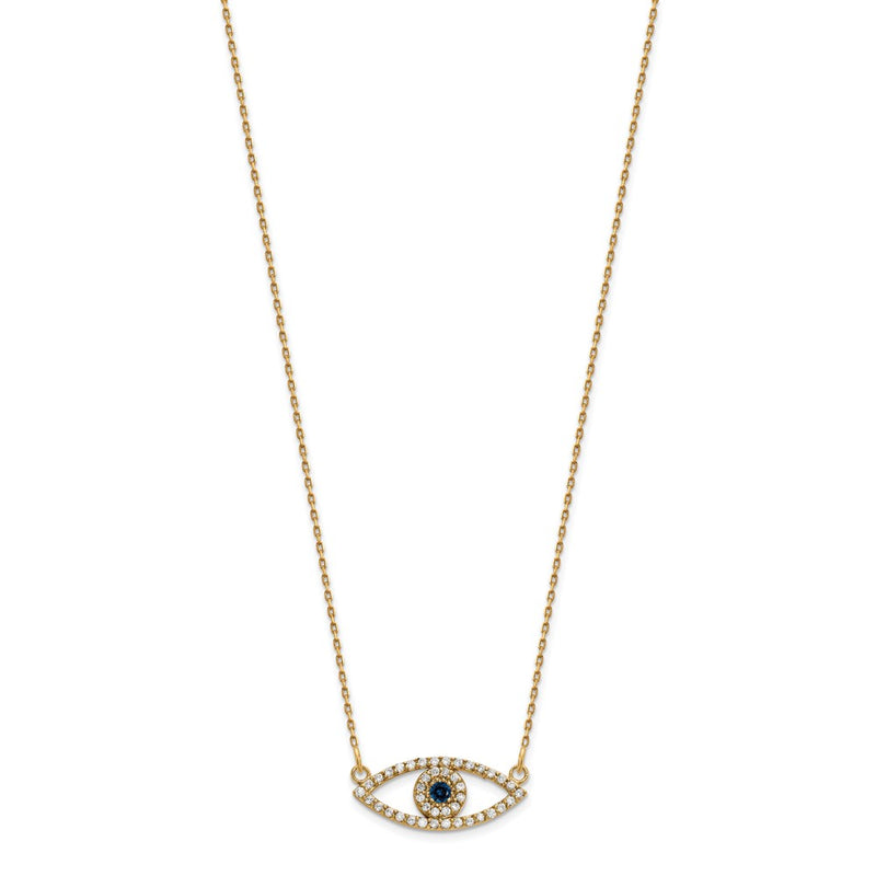 10K Yellow Gold Small Necklace Diamond And Sapphire Evil Eye