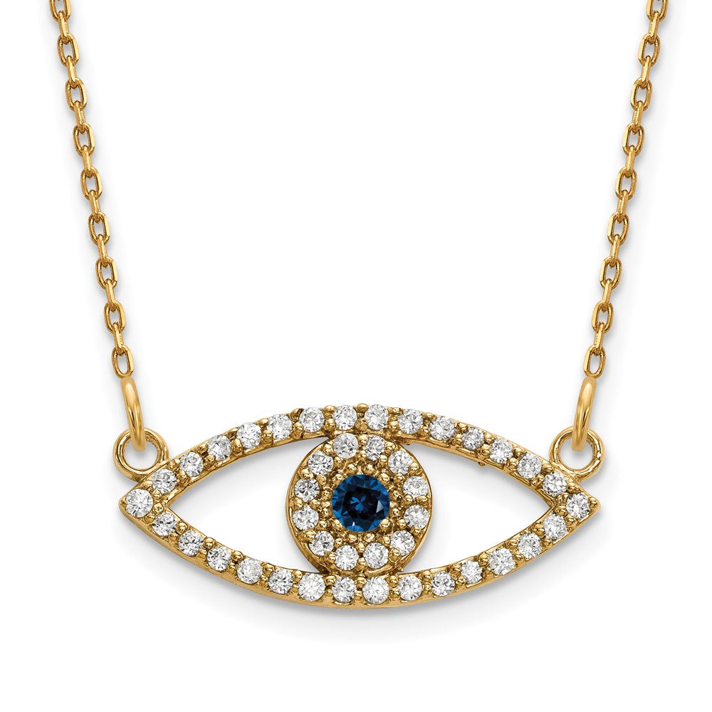 10K Yellow Gold Small Necklace Diamond And Sapphire Evil Eye