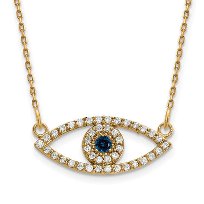 10K Yellow Gold Small Necklace Diamond And Sapphire Evil Eye