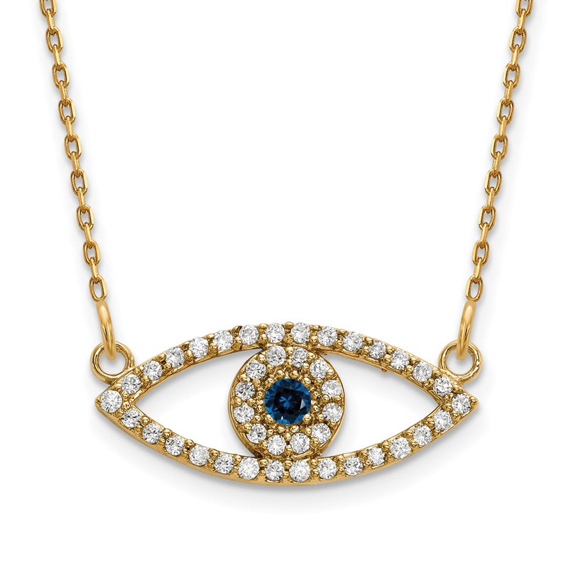 10K Yellow Gold Small Necklace Diamond And Sapphire Evil Eye