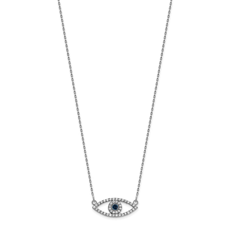 14k White Gold Small Diamond and Sapphire Evil Eye Necklace