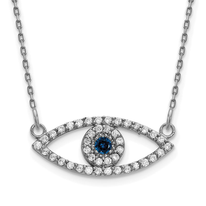 14k White Gold Small Diamond and Sapphire Evil Eye Necklace