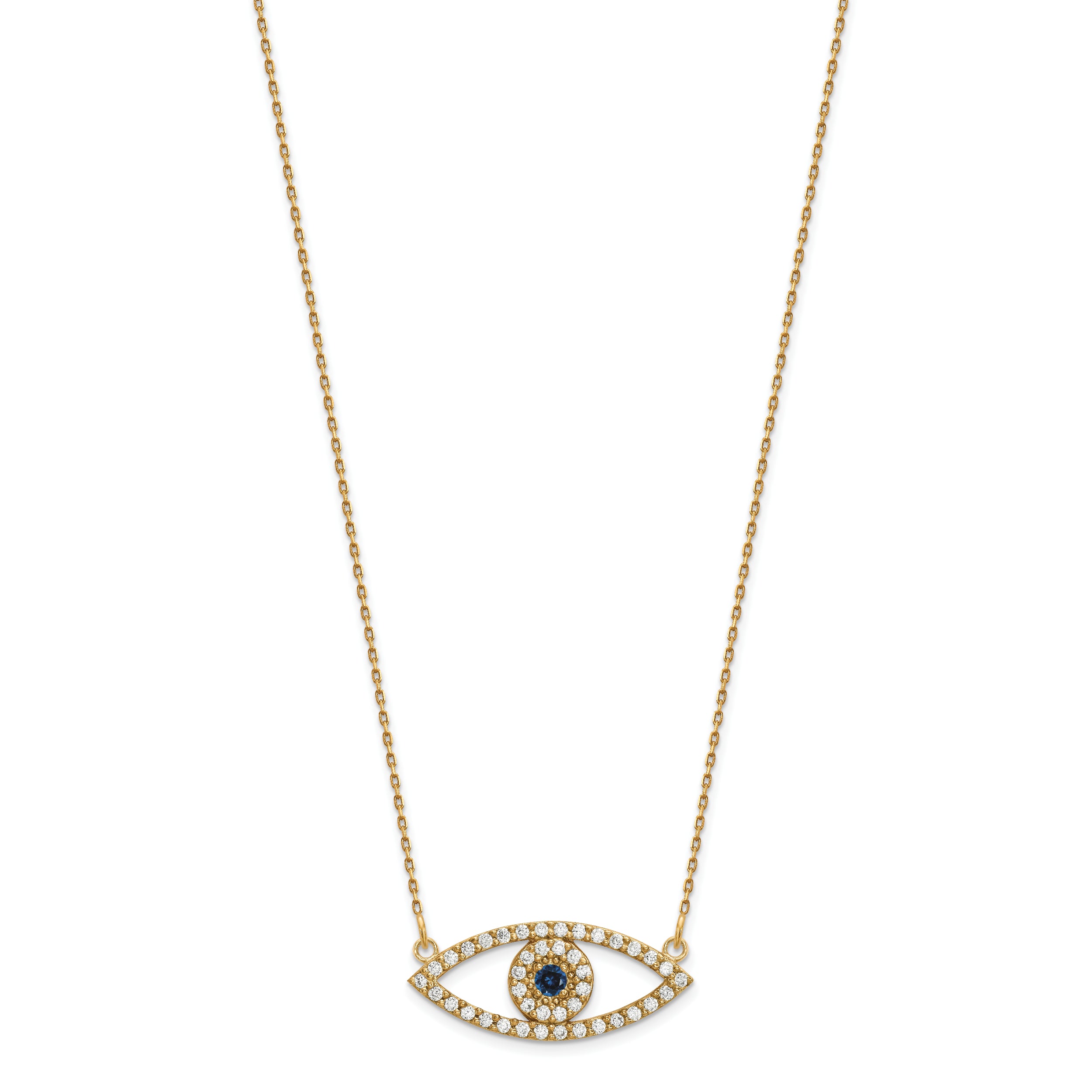 14K Yellow Gold Medium Real Diamond and Sapphire Evil Eye Necklace