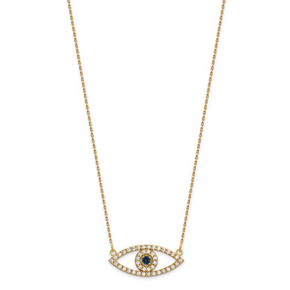 14K Yellow Gold Medium Real Diamond and Sapphire Evil Eye Necklace