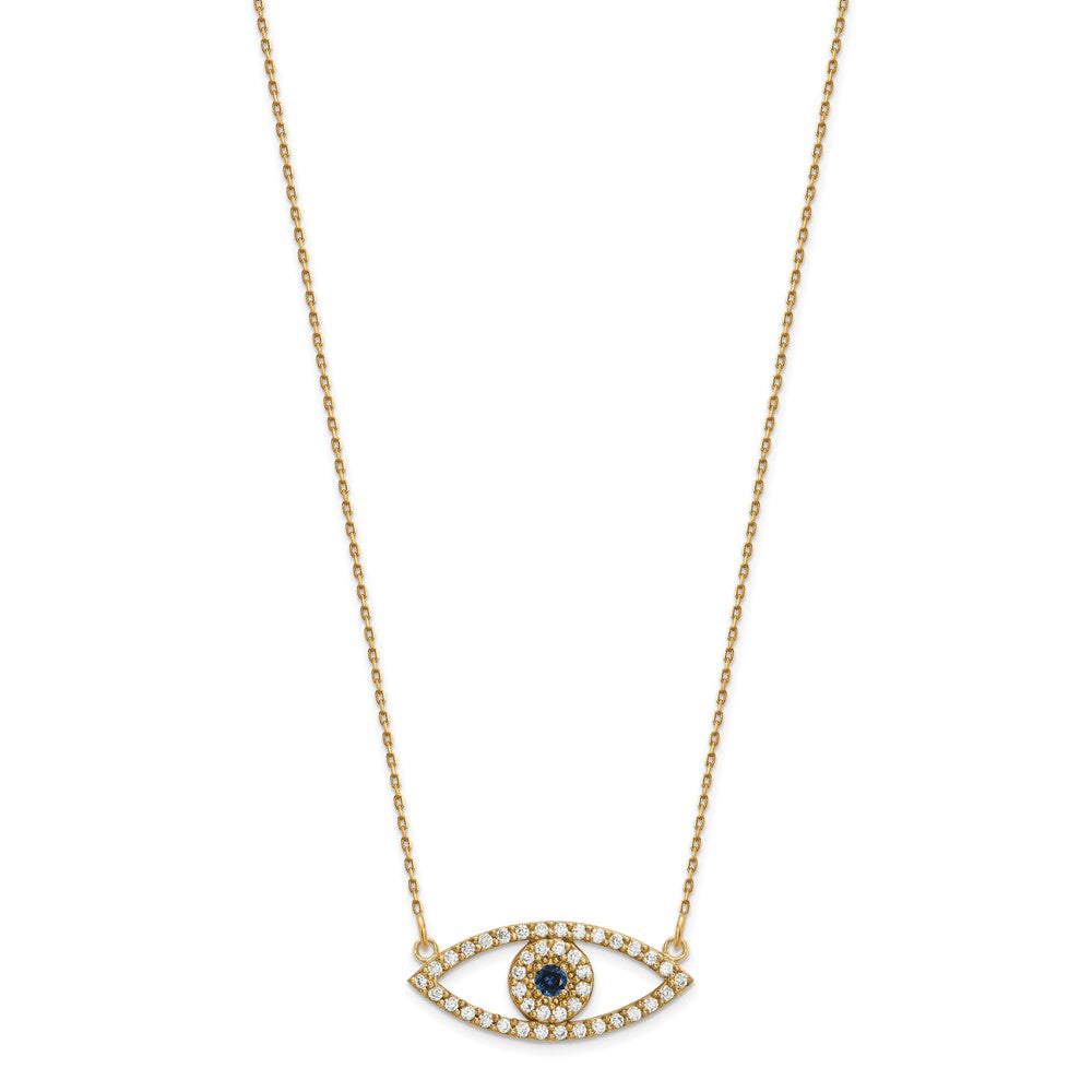 14K Yellow Gold Medium Real Diamond and Sapphire Evil Eye Necklace