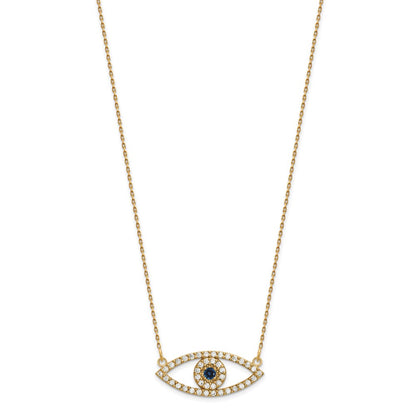 14K Yellow Gold Medium Real Diamond and Sapphire Evil Eye Necklace