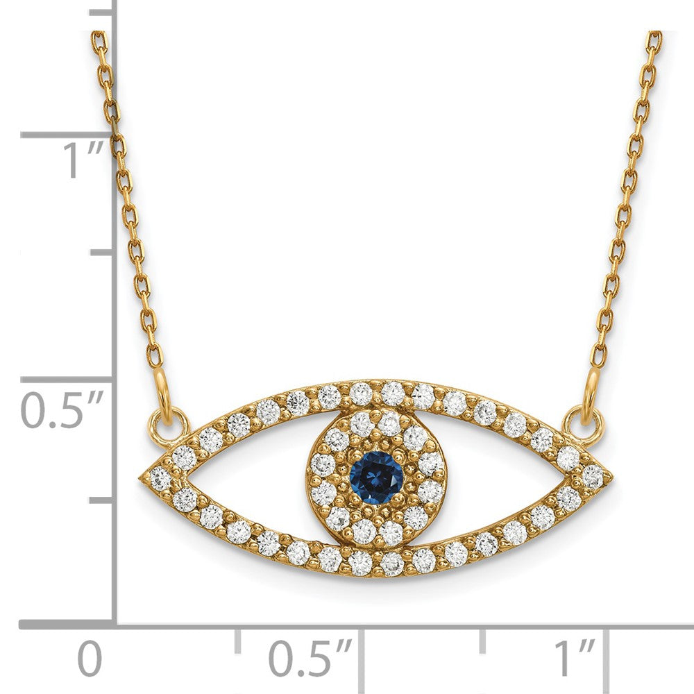 14K Yellow Gold Medium Real Diamond and Sapphire Evil Eye Necklace