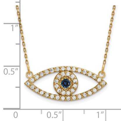 14K Yellow Gold Medium Real Diamond and Sapphire Evil Eye Necklace