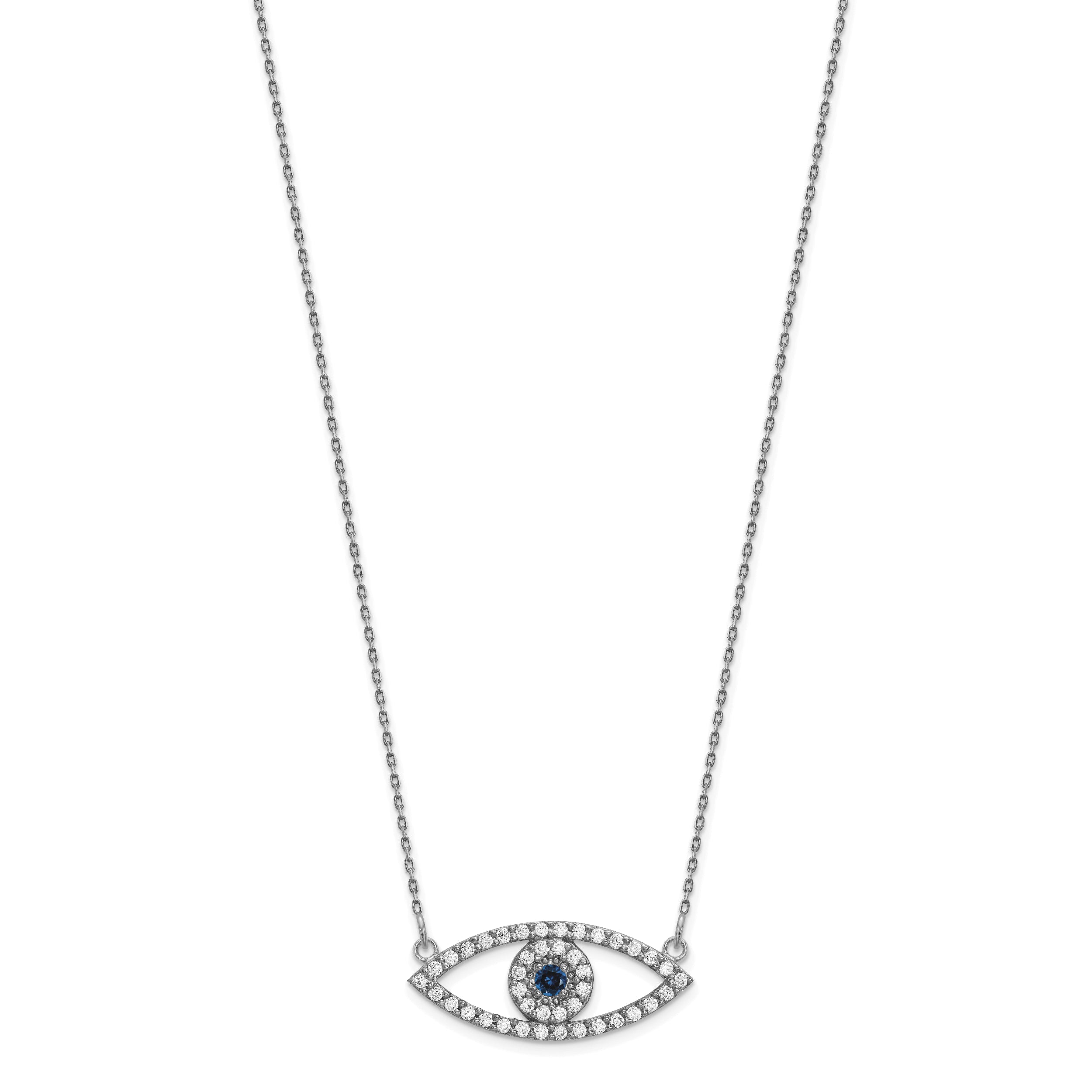 14k White Gold Medium Real Diamond and Sapphire Evil Eye Necklace