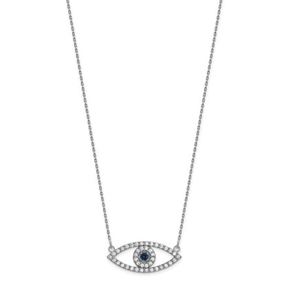 14k White Gold Medium Real Diamond and Sapphire Evil Eye Necklace