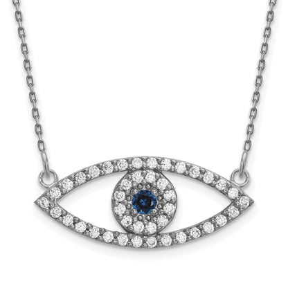 14k White Gold Medium Real Diamond and Sapphire Evil Eye Necklace